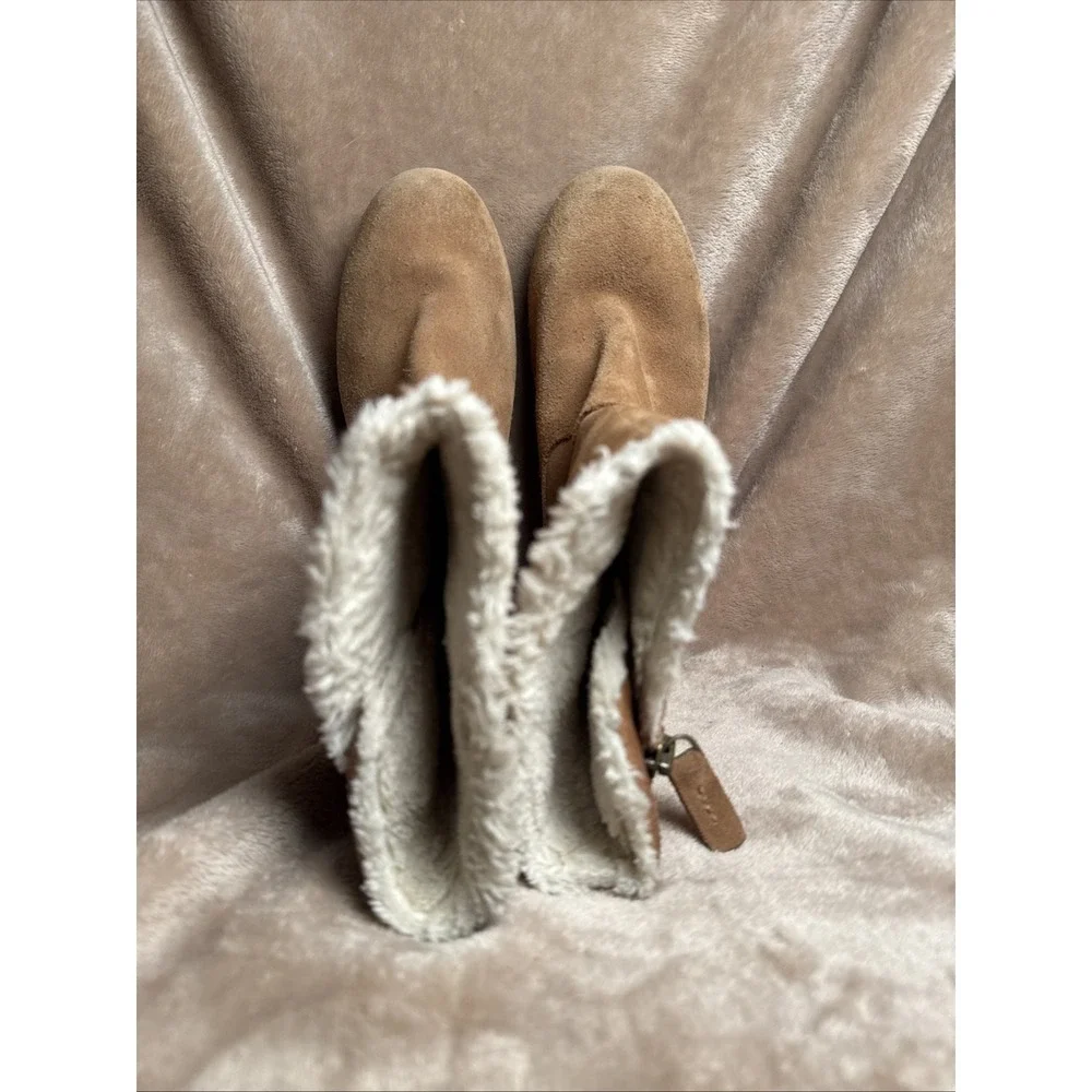 Good  Sorel Waterproof Suede Winter Boots Kids Sz 2 Tan Faux Fur Lined Durable